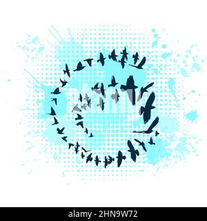 Ein Schwarm blauer Vögel. Abstraktes Mosaik fliegender Vogel. Vektorgrafik Stock Vektor