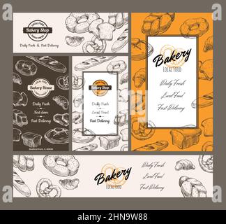 Label-Set für Bäckereigeschäft, Schablonenabzeichen für Café-Werbung Stock Vektor