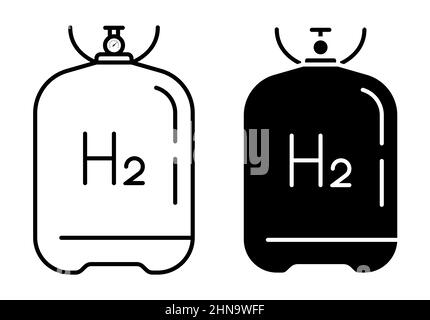 Lineares Symbol. Versiegelte Gasflasche für die industrielle Lagerung und den Transport von umweltfreundlichem flüssigen Wasserstoffbrennstoff. Einfacher Schwarz-Weiß-Vektor Stock Vektor