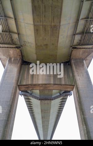 Die nördliche Strophe der Humber Bridge, eine einspannige Hängebrücke in der Nähe von Kingston upon Hull, East Riding of Yorkshire, England Stockfoto