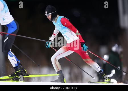 Zhangjiakou, Hebei, China. 15th. Februar 2022. Ryota Yamamoto (JPN) Nordische Kombination: Individuelle LH/10km während der Olympischen Winterspiele 2022 in Peking im Nationalen Langlaufzentrum in Zhangjiakou, Hebei, China. Quelle: Yohei Osada/AFLO SPORT/Alamy Live News Stockfoto