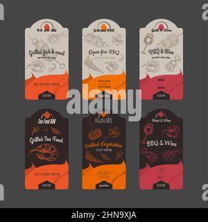 Grill- und bbq-Rindfleisch-Etikett, Symbol-Design-Set Stock Vektor