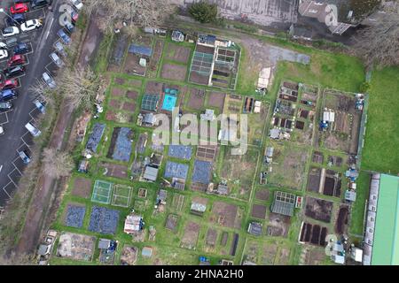 Zuteilungen, Drone Luftaufnahme im Winter England UK Stockfoto