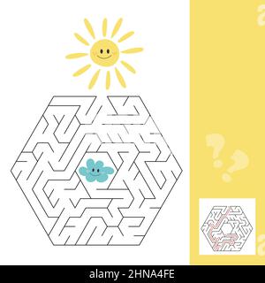 Sonne und Wolke, Labyrinth Labyrinth für Kinder. Suche versteckte Weise, das pädagogische Spiel für Kinder. Spiel für Kinder mit Lösung Stock Vektor