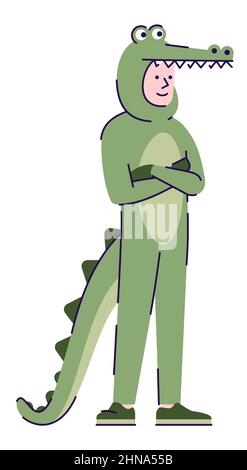 Männlicher Künstler trägt Krokodil Kostüm semi flach RGB Farbe Vektor Illustration Stock Vektor