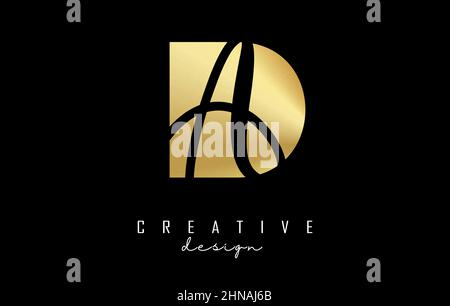 Goldene Buchstaben da-Logo mit minimalistischem Design und negativem Raum. Buchstaben D und A mit geometrischer und handschriftlicher Typografie. Kreative Vektordarstellung Stock Vektor
