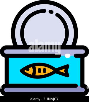 Symbolvektor für Fischkonserven. Symbol für Sardinen-Dose. Umreissende Darstellung von Fischkonserven, Hering, Sprotte. Vector Food Icon für Webdesign isoliert auf Weiß Stock Vektor