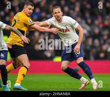 13. Februar 2022 - Tottenham Hotspur gegen Wolverhampton Wanderers - Premier League Harry Kane von Tottenham Hotspur im Spiel gegen Wolves Bildnachweis : © Mark Pain / Alamy Live News Stockfoto