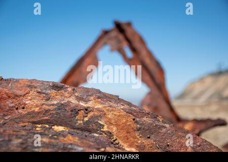 Die SS Dominator landete 1961 in der Nähe von Rancho Palos Verdes in Südkalifornien und rostet seitdem. Stockfoto