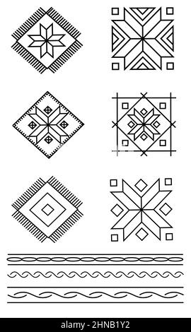 Set aus geometrischen ethnischen Elementen. Traditionelle Volksverzierung. Kulturelle nationale Symbole, Kunstdekoration Stock Vektor