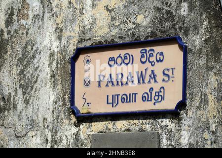 Parawa Street Schild am Galle Fort in Sri Lanka Stockfoto