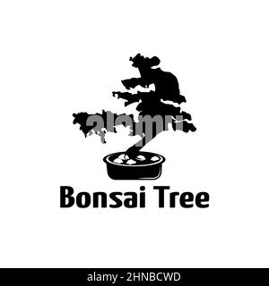 Vintage Bonsai Logo Vektor Design Vorlage, Bonsai Logo Silhouette, Illustration Stock Vektor