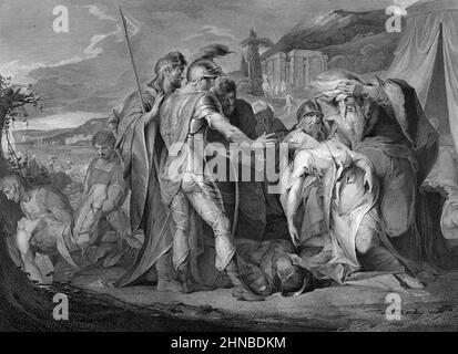 König Lear weint über den Körper von Cordelia aus Shakespeares König Lear, Akt 5, Szene 3 Stockfoto