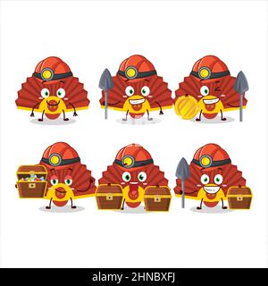 Bergleute rot chinesischen Fan niedlichen Maskottchen Charakter trägt Helm. Vektorgrafik Stock Vektor