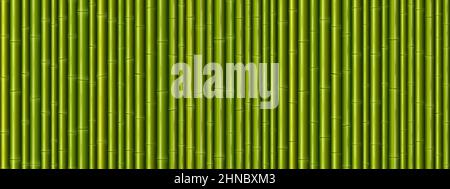 Wandstruktur aus Bambus. Nahtloses Muster mit grünen Baumstäben. Vektor Cartoon Hintergrund der farbigen japanischen oder chinesischen Rohrwand. Tapete mit tropischen Pflanzen-Stielen Stock Vektor