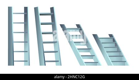 Satz von Holztreppen und Stufen. Cartoon-Stil. Objekt auf weißem Hintergrund isoliert. Vektor. Stock Vektor