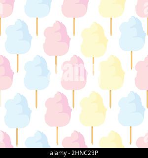 Bunte Zuckerwatte Süßzucker Dessert nahtlose Muster, Hintergrund. Vektor Stock Vektor