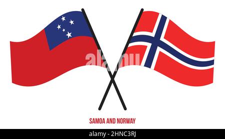 Samoa und Norwegen Flaggen gekreuzt und winken Flat Style. Offizieller Anteil. Korrigieren Sie Die Farben. Stock Vektor