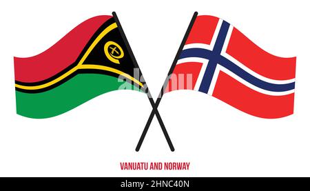 Vanuatu und Norwegen Flaggen gekreuzt und winken Flat Style. Offizieller Anteil. Korrigieren Sie Die Farben. Stock Vektor