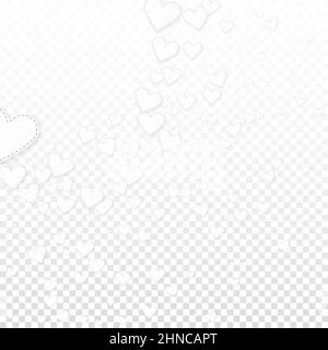 Weißes Herz liebt Konfettis. Valentinstag Ecke überwältigenden Hintergrund. Herabfallend genähte Papierherzen Konfetti auf transparentem Hintergrund. Dramatisch Stock Vektor