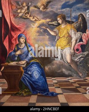 El Greco (Doménikos Theotokópoulos). Die Verkündigung. Ca. 1576. Öl auf Leinwand. 117 x 98 cm Stockfoto