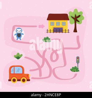 Faultier Bär im Labyrinth für Kinder Stock Vektor