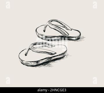 Flip-Flops-Hausschuhe, Sandalen handgezeichnete Skizze Vektor-Illustration Stock Vektor