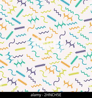 Nahtloses Muster mit geometrischen Elementen im memphis-Stil. Perfekt für Textilien, Flyer, Banner, Einladungen und Stoffdruck. Stock Vektor