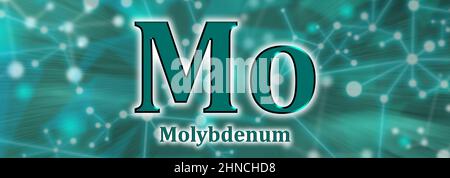 Mo-Symbol. Molybdän chemisches Element auf grünem Netzwerk Hintergrund Stockfoto