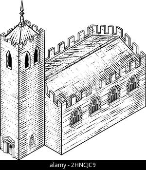 Mittelalterliche Gebäudekarte Symbol Vintage Illustration Stock Vektor