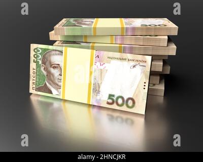 Stapel des ukrainischen Geldes hrywna (grivna, hrywna) mit 500 Banknoten. Finanzierungskonzept Stockfoto