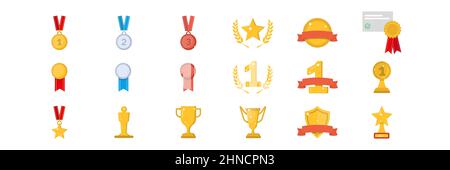 Achievement Award Gold Cup Icons Set. Vektorgrafik in flacher Ausführung Stock Vektor