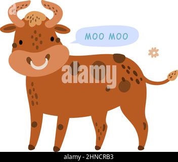 Bulle redet noo moo. Niedliches Bauernhoftier mit Sprechblase Stock Vektor