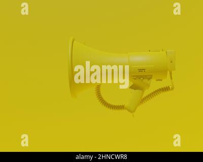Gelbes Megaphon auf gelbem Hintergrund Rendering Illustration Stockfoto