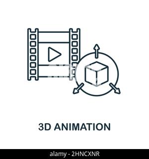 3D Animationssymbol. Linienelement aus der Videoproduktionssammlung. Linear 3D Animation Icon-Zeichen für Web-Design, Infografiken und mehr. Stock Vektor