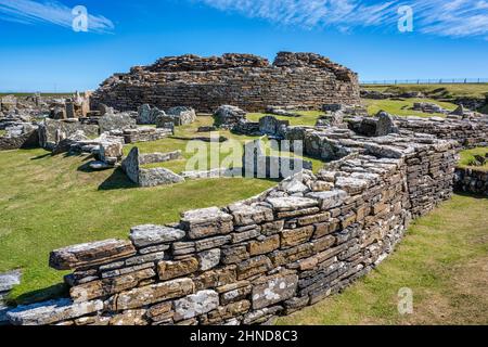 Broch of Gurness an der Nordostküste des Festlandes Orkney in Schottland, Großbritannien Stockfoto