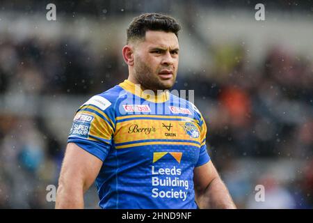 Leeds, England - 12. Februar 2022 - Rhyse Martin (12) aus Leeds Rhinos nach der Rugby League Betfred Super League Runde 1 Leeds Rhinos gegen Warrington Wolves im Emerald Headingley Stadium, Leeds, Großbritannien Dean Williams Stockfoto