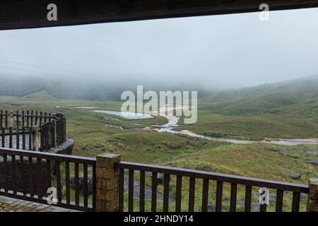 Monsun Landschaft von Sohra vom Hotel Sai Mika , Cherrapunji , Meghalaya, Indien Stockfoto