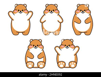 Set von niedlichen gezeichneten Hamstern. Kawaii Hamster in verschiedenen Posen. Sammlung von Avataren Maskottchen lustigen Charakter Tier Aufkleber auf weiß isoliert Stock Vektor