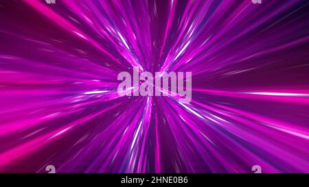 Geschwindigkeit der digitalen Lichter, Neon glühende Strahlen in Bewegung digitalen Tunnel. 3D Rendern Stockfoto