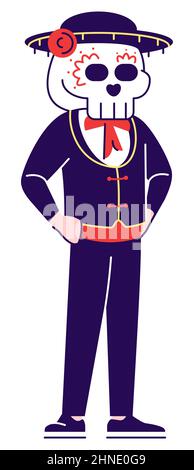 Männlicher Künstler trägt Zucker Schädel Maske semi flach RGB Farbe Vektor Illustration Stock Vektor