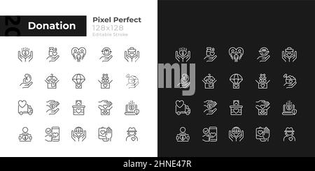 Spendenmöglichkeiten Pixel perfekte lineare Symbole für den dunklen, hellen Modus Stock Vektor