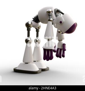3D-Illustration eines niedlichen und lustigen behinderten Cartoon-Roboter. Isoliertes Rendering-Objekt Stockfoto