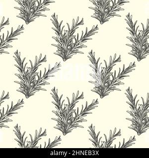 Rosmarin Kräuter Zweig Tinte Skizze nahtlose Muster. Monochrome Lebensmittel Zutat Tapete. Vintage handgezeichneter gravierter Stil. Vektorgrafik Stock Vektor