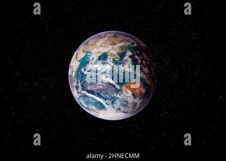 Blick auf den Globus der Erde aus dem All mit Asien und Australien. Dieses Bild ist von der NASA eingerichtet. Stockfoto