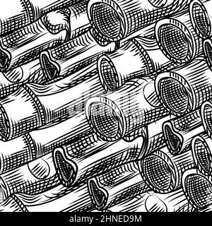 Gravierte Bambus Zweige nahtlose Muster für textile Design. Monochromer Hintergrund. Vintage japanischen Stil Vektor-Illustration für Stoff-Design. Stock Vektor