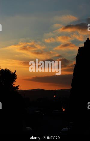 Sonnenuntergang im Winter in Haut de Cages (Cagnes sur Mer, Frankreich) Stockfoto