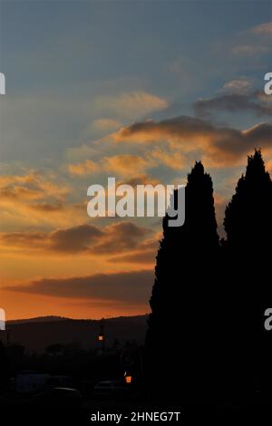 Sonnenuntergang im Winter in Haut de Cages (Cagnes sur Mer, Frankreich) Stockfoto