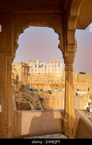 Indien Rajasthan jaisalmer. Die Wände bei Sonnenuntergang Stockfoto