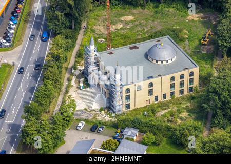 Luftaufnahme, Baustelle für neue DITIB-Moschee in der Erich-Ollenhauer-Straße in Bergkamen, Ruhrgebiet, Nordrhein-Westfalen, Deutschland, Ort der Weltanschauung Stockfoto